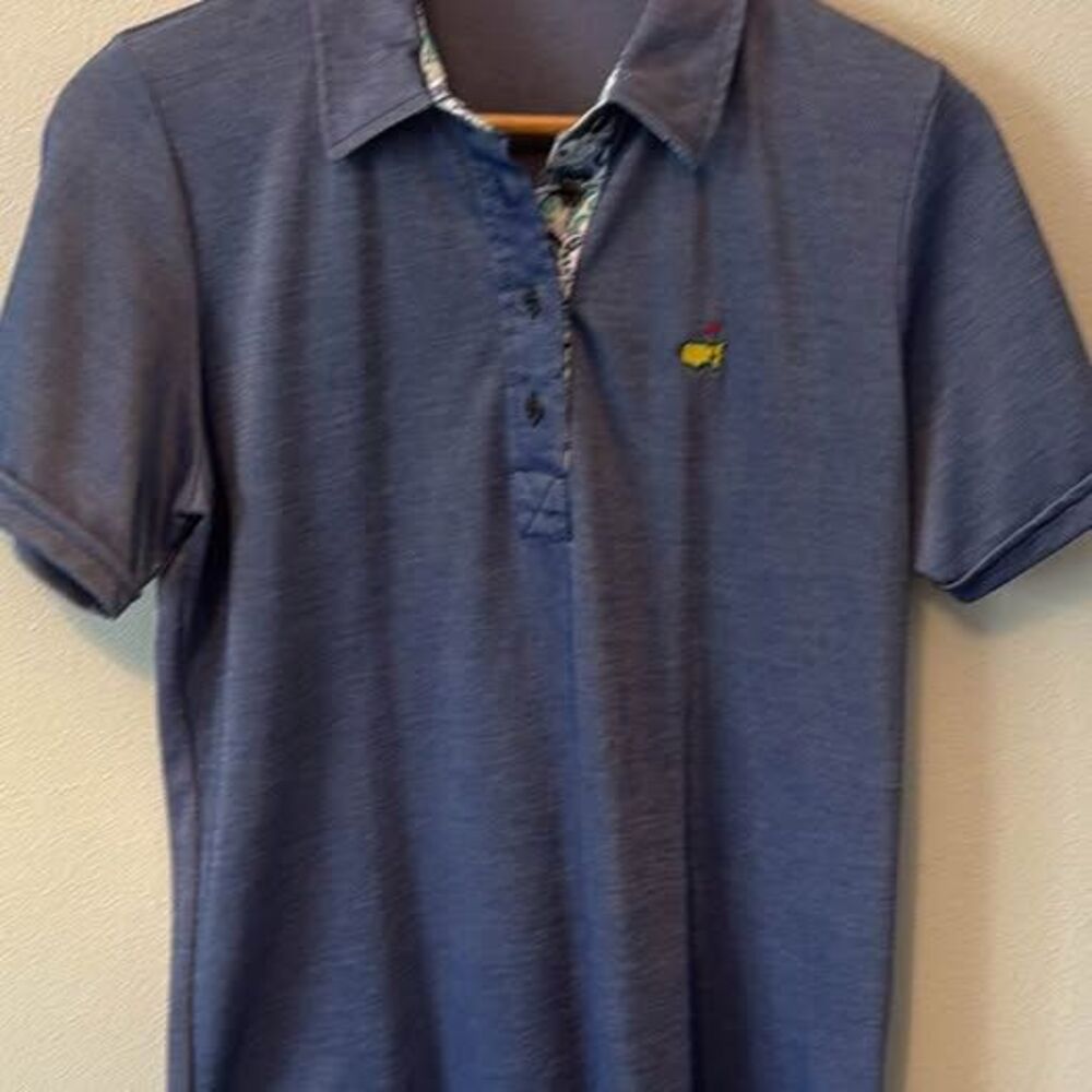 Augusta National Masters Polo Magnolia Lane blue subtle sheen and paisley collar